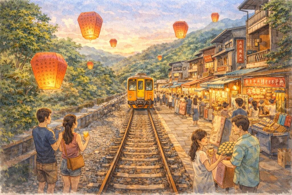 Shifen_village_rails_aquarelle_16_9_light