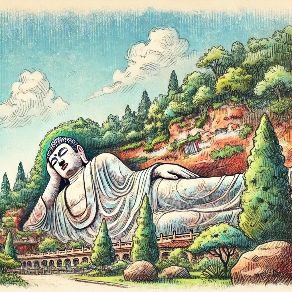 Le Bouddha couché dans la grotte