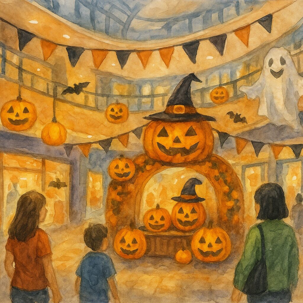centre_commercial_halloween_chine_aquarelle